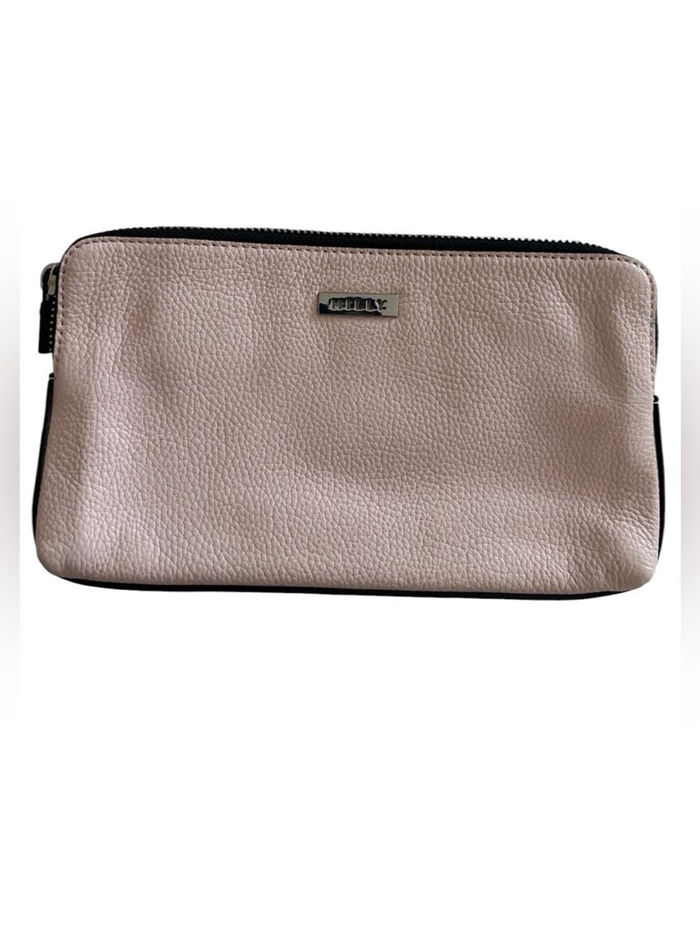 MILLY Pink Pebbled Leather Zip Clutch